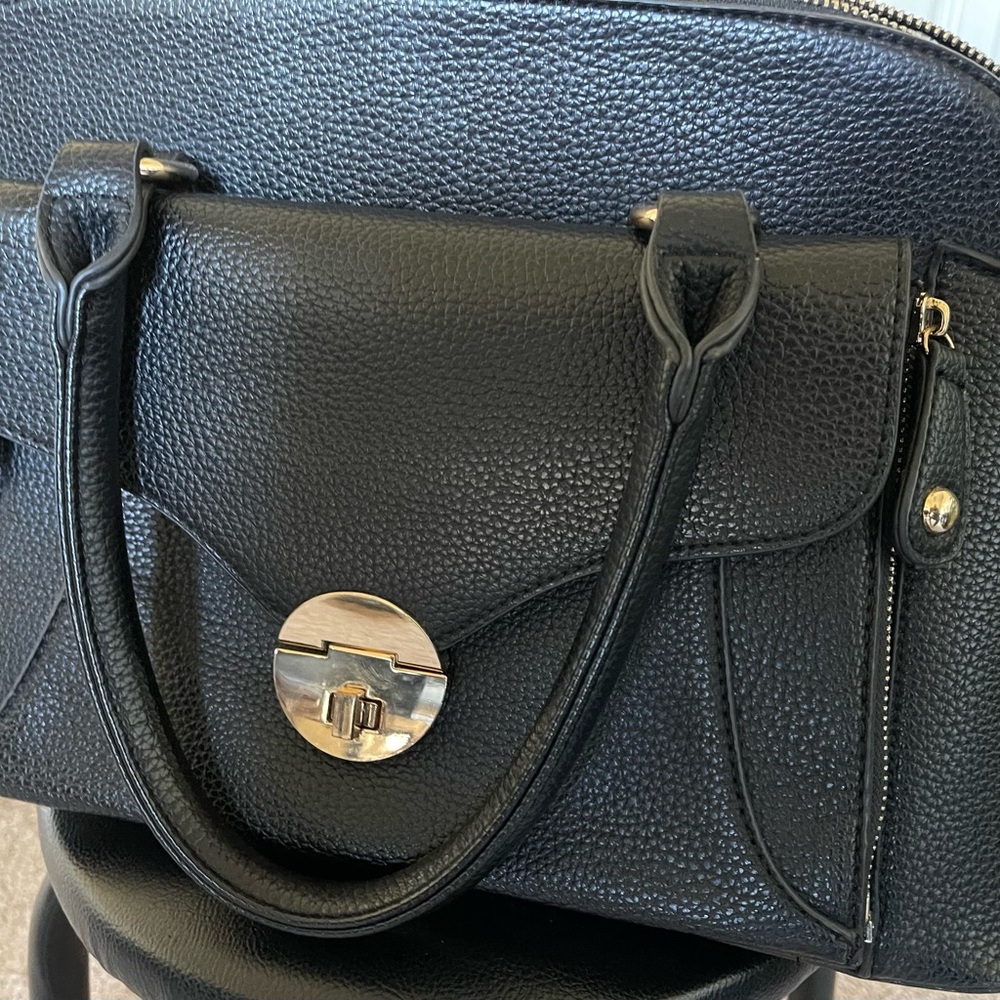 Chic Black Rivet Faux Leather Satchel